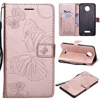 ARSUE Moto Z Force Droid Case Moto Z Force Wallet Case Leather Folio Flip PU Card Holder Slots with Kickstand Phone Protective Case Cover for Motorola Moto Z Force Droid 2016 Butterfly Rose Gold - B07FBPKY96